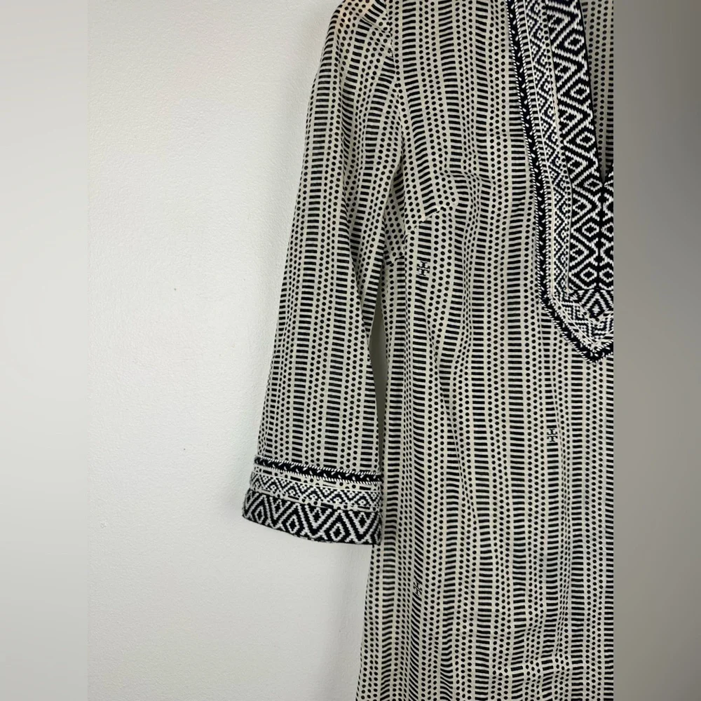 TORY‎ BURCH Corossol Black White Cotton V-Neck Mini Dress Coverup Sz 0